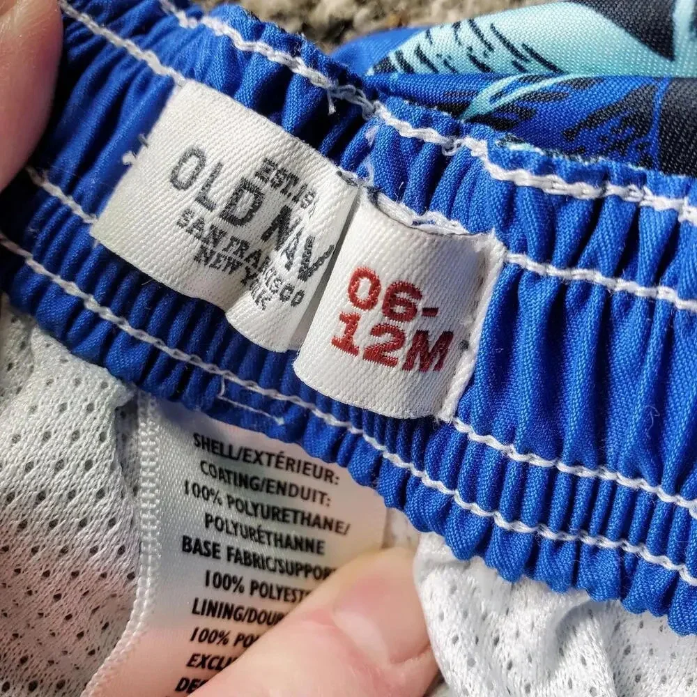 Old Navy Baby Boy Swim Trunks Board Shorts Blue Sharks Size 6-12M
